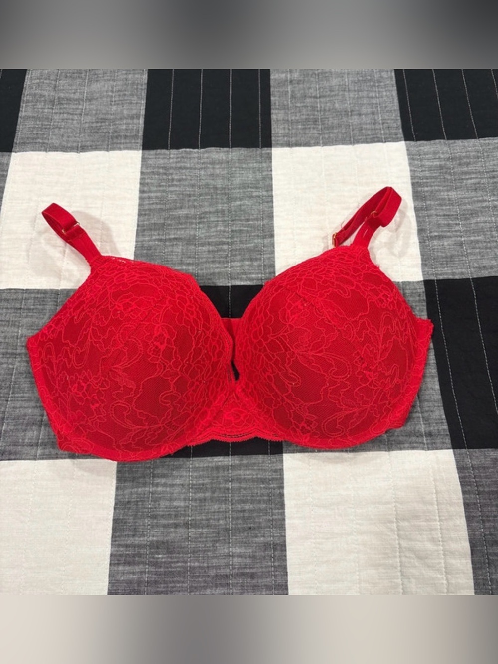 Red Lace Underwire Bra with Floral Overlay - Women's Intimates